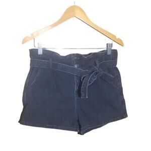 American Eagle Womens Black Paper Bag Waist Tie Button Fly Shorts Size 8